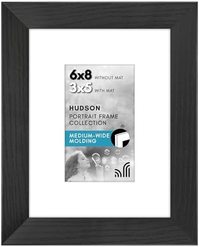 Americanflat 6x8 Picture Frame - Matted to 3x5 - Engineered Wood - Black by Americanflat