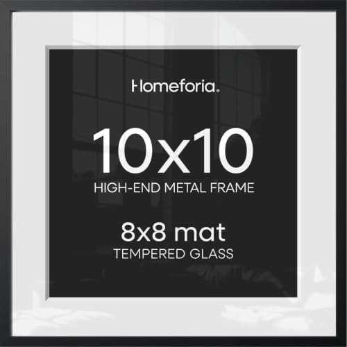 Homeforia 10x10 Black Picture Frame, High-End Metal, 8x8 Mat, Glass by Homeforia