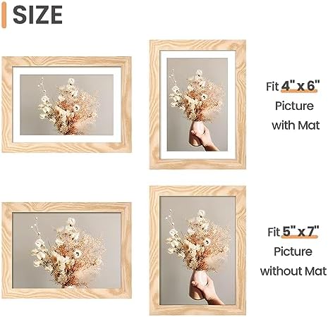 upsimples 5x7 Picture Frame Set of 10, Display Pictures 4x6 with Mat or 5x7 Without, Multi Photo Frames Collage for Wall or Tabletop Display, Natural - Image 5