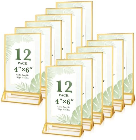 12 Pack Gold Acrylic Sign Holders 4x6 Menu Flyer Holder by ALFFUN