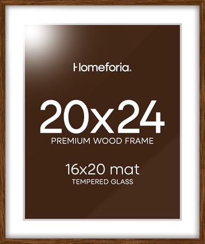 Homeforia 20x24 Brown Oak Picture Frame, High-End Wood, 16x20 Mat, Glass by Homeforia