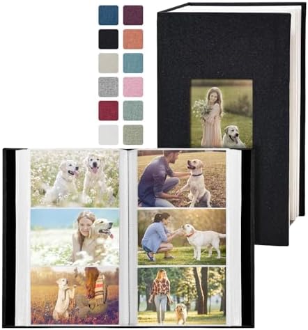 Photo Album 4x6 with 420 Pockets, Slip-in Picture Albums, Linen Cover Memory Book with Front Window, Vertical pages Photo Book for Wedding, Family, Anniversary, Baby, Vacation(Black) by HenPisen