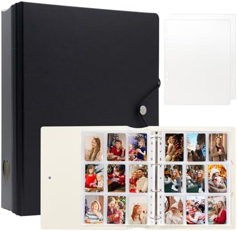 A4 Kpop Photocard Binder, 4 Ring Binder Photo Album for Fujifilm Instax Mini Camera Polaroid Printer Photo Film, 2x3 inch Kpop Photocard Holder Book with 25 Pages 9 Pocket (Black) by Ablus