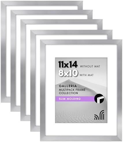 Americanflat 11x14 Picture Frame 5-Pack - Matted to 8x10 - Silver by Americanflat