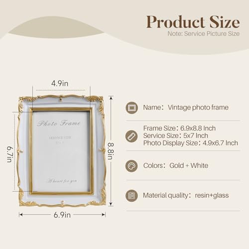 Cuspin 5x7 White and Gold Picture Frame Vintage Ornate Resin Frame - Image 5
