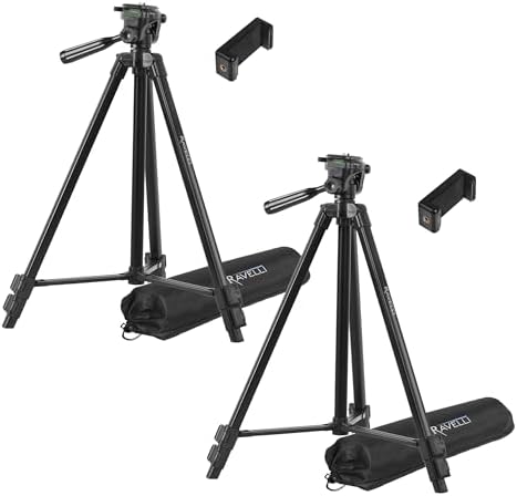 Ravelli APLT3 53" (2-Pack of Tripods) Light Weight Aluminum Tripod, with Two Carrying Bags and Two Universal Smartphone Mount Adapters by Ravelli