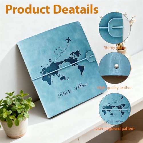 Photo Album 4x6, Leather Scrapbook Album with 50 Photos and 20 Writing Paper, DIY 6 Ring Binder Photo Album for Wedding Kids Birthday Family Travel (Blue) - Image 5