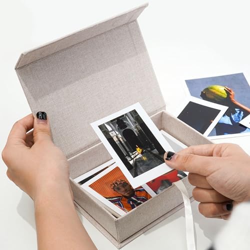 Vienrose Small Photo Storage Box, 4"x6", Linen Postcard Keeper, Beige - Image 4