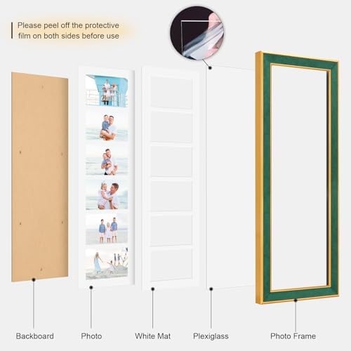 Suede 8x26 Picture Frame Display 6 Opening 4x6 Picture Frames Collage Wall Decor with Mat,Multi Photo Frame for Plexiglass,Wall Decor,1Pack,Green - Image 2