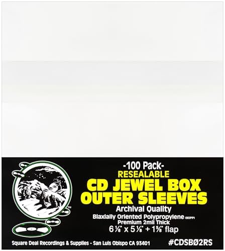 Resealable CD Outer Sleeves - Holds 1 Jewel Box - Clear (100 Sleeves) by SquareDealRecordingsSupplies