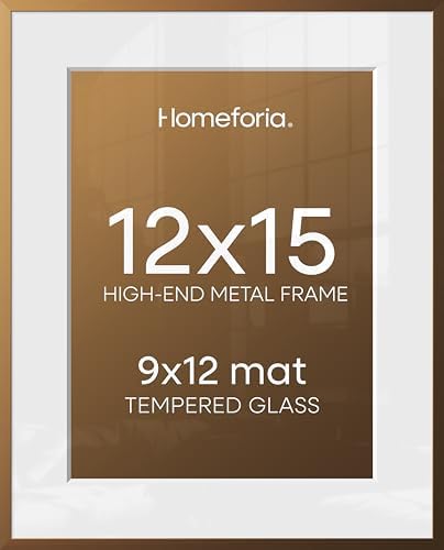 Homeforia 12x15 Bronze Picture Frame, High-End Metal, 9x12 Mat, Glass by Homeforia