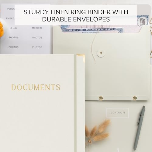 Important Document Organizer Set with Folders - Complete Linen Ring Binder - Image 2