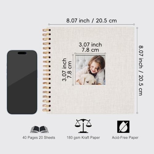 8 x 8 Inch Scrapbook Photo Album, Hardcover Kraft White Pages Arch Window Photo, Memory Book Linen Cover for Photos, Scrapbook Albums for Travel, Wedding Anniversary Christmas Baby 40 Pages, Beige - Image 3