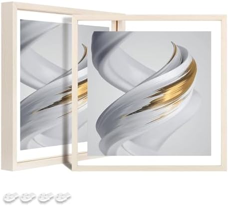 Egofine 8x8 Floating Frames Set of 2, Double Plexiglass Picture Frame, Made of Solid Wood Display Any Size Photo up to 8x8, Wall Mount or Tabletop Standing, Beige by Egofine