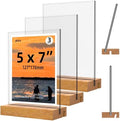 5x7 Inch Acrylic Sign Holder with Wood Base Vertical and Slant Displays(3 Pack 5*7") by JDEA