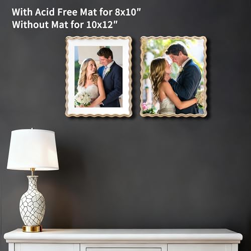 Gold 10x12'' Heavy-Duty Zinc Alloy Picture Frames with Acid Free Mat for 8x10'',Wave Design Gold Picture Frame 10x8'' with Black Premium Velvet Backing,for Desktop and Wall Hanging. - Image 3