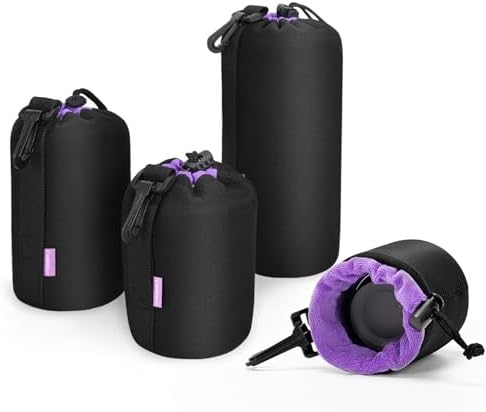 Cwatcun 4 Pack Lens Pouch Set, Camera Lens Case Bag with Thick Protective Neoprene, for Canon Nikon Sony Pentax Olympus Panasonic Fuji Sigma DSLR SLR Camera Lens (Size Small, Medium, Large, X Large) by FocusonCameraBag