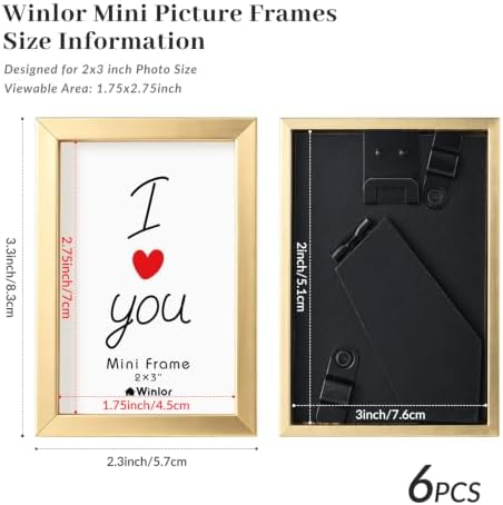 2x3 Mini Picture Frame Set of 6, FSC MDF Wood Small Photo Frame with Real Glass Front, Tiny Tabletop Display or Wall Decor for Wallet Size Photos, Mini Instant Prints & Small Photos, Gold - Image 3