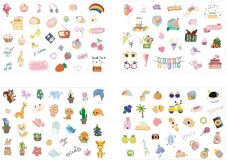 Colorful Decorative Stickers - Cute Cartoon Sticker for Fujifilm Instax Mini Camera Photo & Frame, DIY Stickers for Instant Mini Camera Clear Case - 4 Sheets by HIYQIN