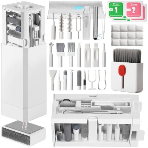Cell Phone Cleaning Kit, iPhone Cleaning Kit for Charging Port Cleaner Keyboard Cleaning Kit for Airpods/Android/USB C/Earbuds/Laptop/iPad/Camera Lens with Stylus Pen (White (with Putty and Cloth)) by GintaXen