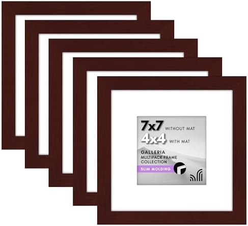 Americanflat 7x7 Picture Frame 5-Pack - Matted to 4x4 - Mahogany by Americanflat
