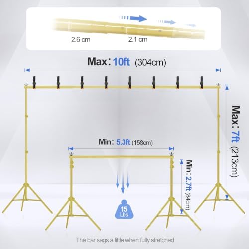 EMART Backdrop Stand 10x7FT Adjustable Back Drop Stand for Party -Gold - Image 2