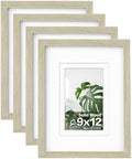 Egofine 9x12 Picture Frames Set of 4, Made of Solid Wood Covered by Plexiglass 5x7 and 6x8 with Mat or 9x12 without Mat, for Table Top Display and Wall Mounting Photo Frame Distressed Wood Grain by Egofine