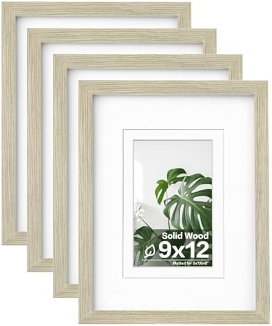 Egofine 9x12 Picture Frames Set of 4, Made of Solid Wood Covered by Plexiglass 5x7 and 6x8 with Mat or 9x12 without Mat, for Table Top Display and Wall Mounting Photo Frame Distressed Wood Grain by Egofine