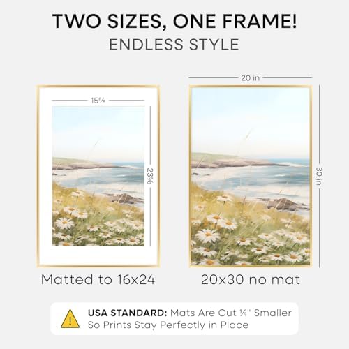 Homeforia 20x30 Gold Picture Frame, High-End Metal, 16x24 Mat, Glass - Image 2