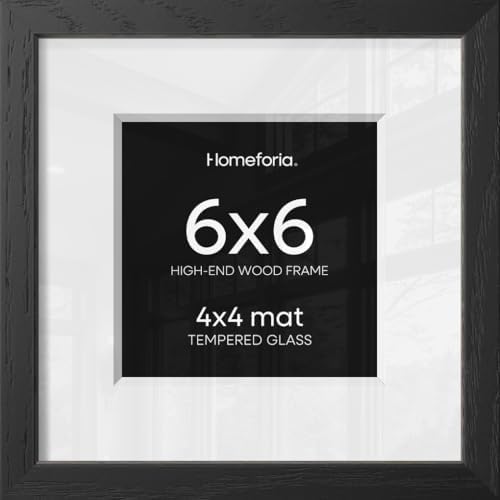 Homeforia 6x6 Black Oak Picture Frame, High-End Wood, 4x4 Mat, Glass by Homeforia