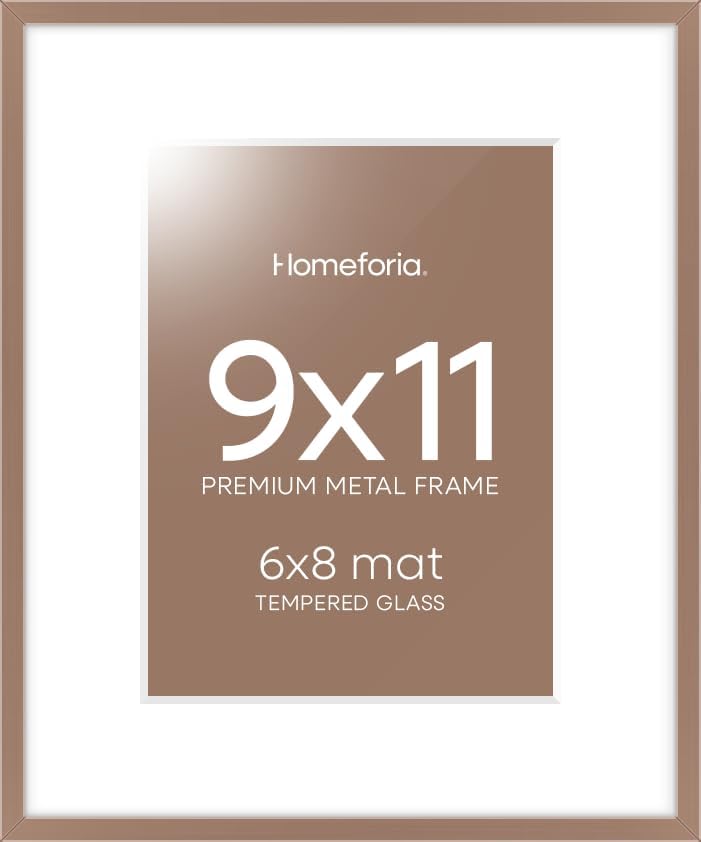 Homeforia 9x11 Mocha Picture Frame, High-End Metal, 6x8 Mat, Glass by Homeforia