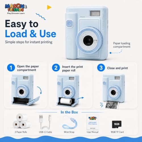 Mason & Friends Kids Print Camera Gift Set, 1080P Video, 16X Digital Zoom, Easy-to-Use Design for Boys and Girls Ages 3-12 - Image 3