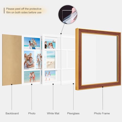 Suede 13.5x15.5 Picture Frame Display 7 Opening 4x6 Picture Frames Collage Wall Decor with Mat,Multi Photo Frame for Plexiglass,Wall Decor,1Pack,Brown - Image 2
