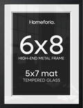 Homeforia 6x8 Black Picture Frame, High-End Metal, 5x7 Mat, Glass by Homeforia