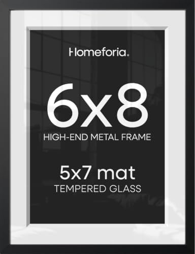 Homeforia 6x8 Black Picture Frame, High-End Metal, 5x7 Mat, Glass by Homeforia