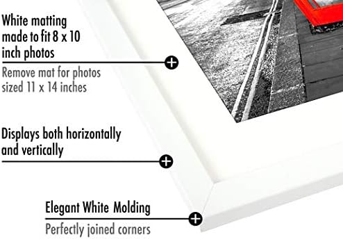 Americanflat 11x14 Picture Frame with Shatter-Resistant Glass - Use as 8x10 Frame with Mat or Display 11x14 Photo Without Mat - Signature Collection - Picture Frames for Wall Display - White - Image 3