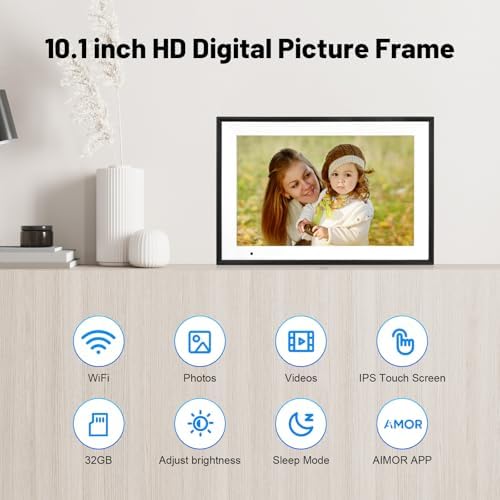 Digital Picture Frame 10.1 Inch WiFi Digital Photo Frame IPS HD Touch Screen Smart Cloud Photo Frame with 32GB Storage, Auto-Rotate, Easy Setup to Share Photos or Videos Remotely via AiMOR APP - Image 2
