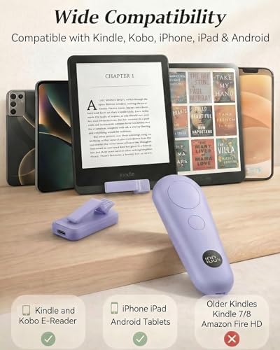 RF Remote Control Page Turner with Upgrade LCD Power Display, Wireless Reading Clicker for Kindle Paperwhite Kobo Oasis iPad, Phone Camera Remote Trigger, 36-Month Warranty (Purple) - Image 5