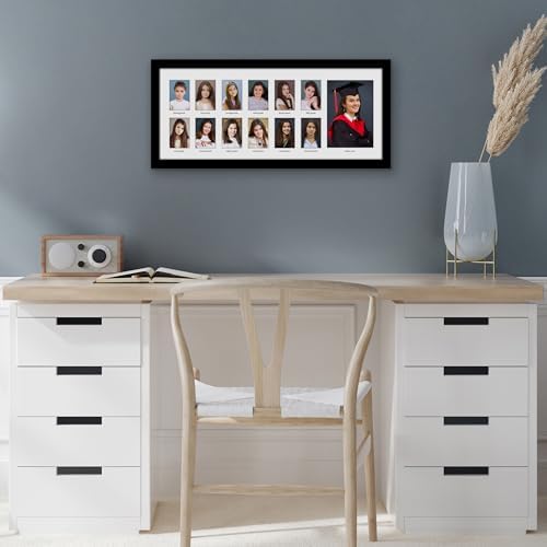 Americanflat 9x22 School Picture Frame Pre-K to 12 with Shatter-Resistant Glass - Fits Twelve 2.5x3.5 Photos and One 5x7 Photo - Signature Collection - K-12 Picture Frame for Wall Display - Black - Image 6