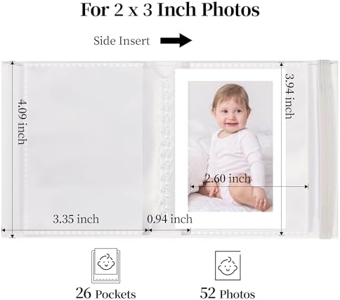 Vienrose Polaroid Photo Album Binding Cloth Photo Book for Instax Fuji 2 x3 Inch Photo Fits Fujifilm Mini 12 11 9 Snap PIC-300 52 Pockets 2 Pack, White - Image 3