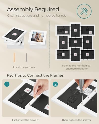 SONGMICS Collage Picture Frames for Wall Decor, 9-Pack 4 x 6, Glass Front - Image 3