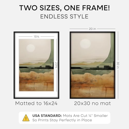 Homeforia 20x30 Black Oak Picture Frame, High-End Wood, 16x24 Mat, Glass - Image 2