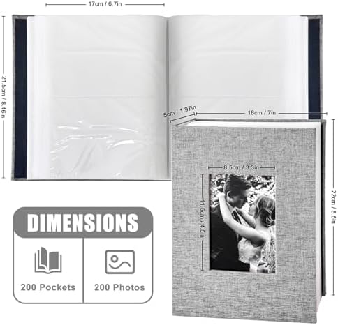 200-Pockets Photo Album 4x6 - Slip-In Picture Album with Linen Cover & Display Window, Vertical Photo Book for Wedding, Family, Baby, Anniversary & Vacation Memories (Holds 200 Photos) - Image 2