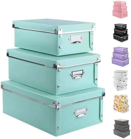XUCHUN 3 Pack/Set Plastic Storage Box with Lid,Waterproof Collapsible Storage Bins for Shoes/Clothes/Office Teal Color by XUCHUN