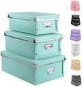 XUCHUN 3 Pack/Set Plastic Storage Box with Lid,Waterproof Collapsible Storage Bins for Shoes/Clothes/Office Teal Color by XUCHUN