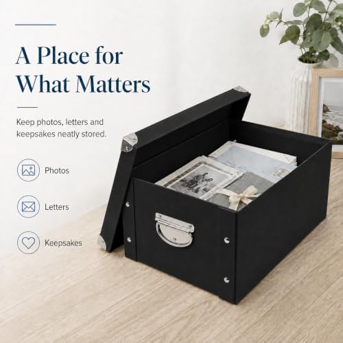 GUOZI Collapsible Storage Box, Decorative Memory Box with Lid & Metal Reinforced Corners, Organizer Gift Box for Keepsake Toy Photos Office Nursery Wardrobe Bookshelf (2Pcs-Black, 35 * 25 * 17.5cm) - Image 7