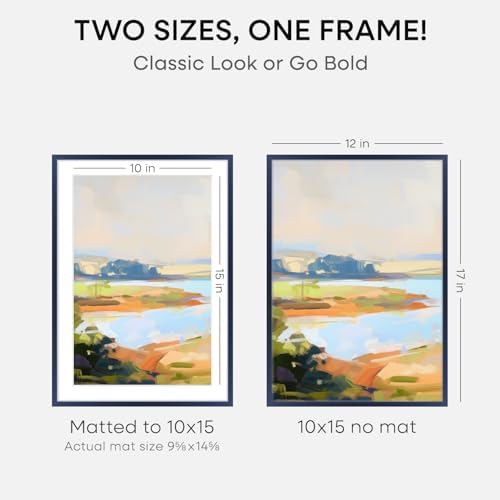 Homeforia 12x17 Blue Picture Frame, High-End Metal, 10x15 Mat, Glass - Image 2