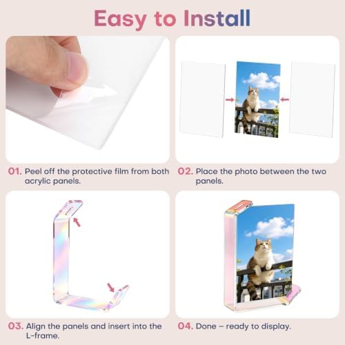 4x6inch L Shaped Acrylic Picture Frame, 2 Pack Double Sided Floating Photo Stand for Tabletop, Horizontal Vertical Display Holder Home Office Decor Family Wedding Anniversary, Iridescent - Image 5