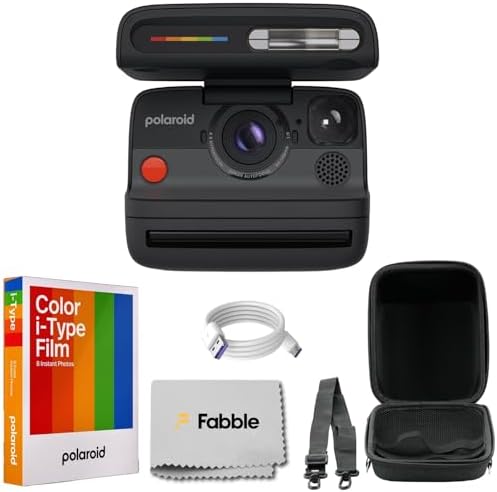 Polaroid Flip Instant Camera Black Bundle with Color i-Type Film (8 Photos), Hard Protective Case, 6ft USB Type-C Cable, and Grey Microfiber Cleaning Cloth by Polaroid