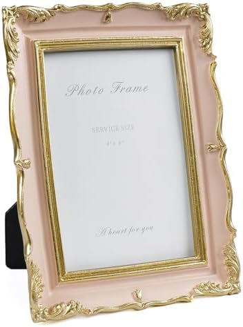 Cuspin 4x6 Cute Picture Frame Pink and Gold Vintage Ornate Resin Frame by Cuspin